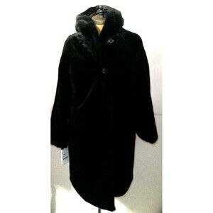 NWT $675 Jane Post S Womens Reversible Cocoon Coat Faux Fur Black Soft Warm Hood